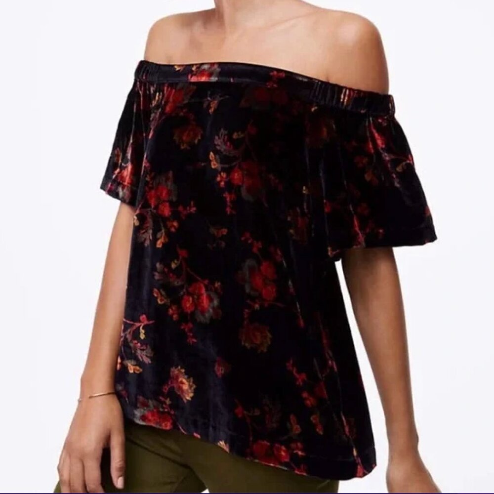 LOFT Velvet Floral Off the Shoulder Top Size Large